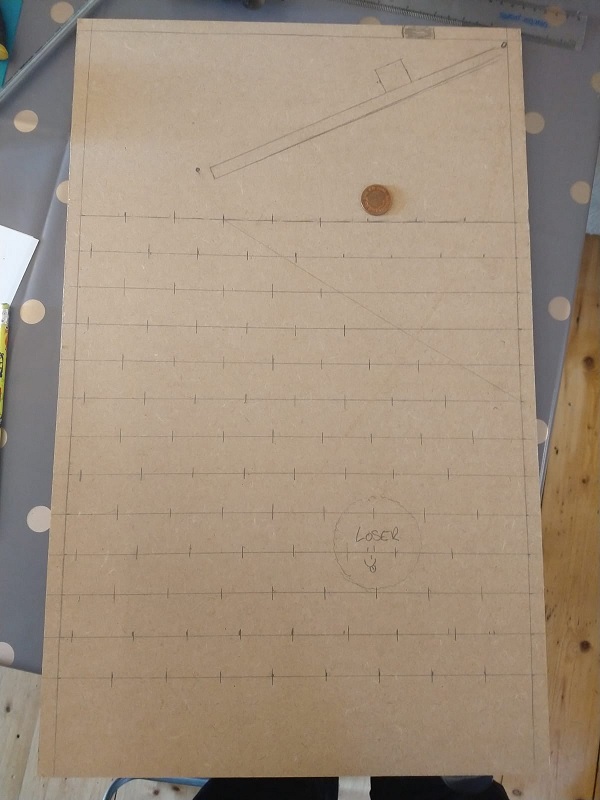 The backboard with the plan drawn on