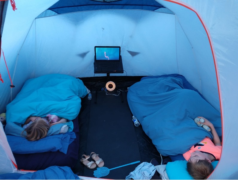 Oliver and Elizabeth in a tent